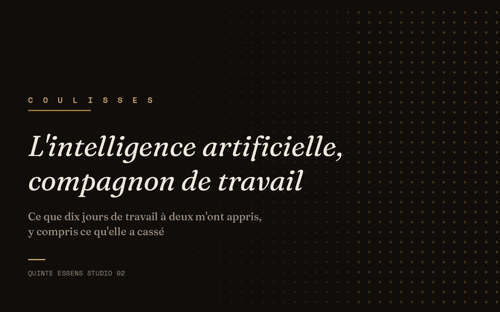L'intelligence artificielle, compagnon de travail, article du journal Quinte Essens Studio 92